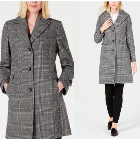 New!Vince Camuto Women's Gray Plaid Button Down Coat - Picture 11 of 11